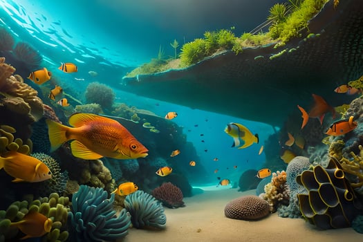 underwater scene with coral reef and fish. AI-Generated photo
