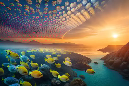 photo wallpaper the sky, fish, clouds, the ocean, the sun, the sky, the. AI-Generated