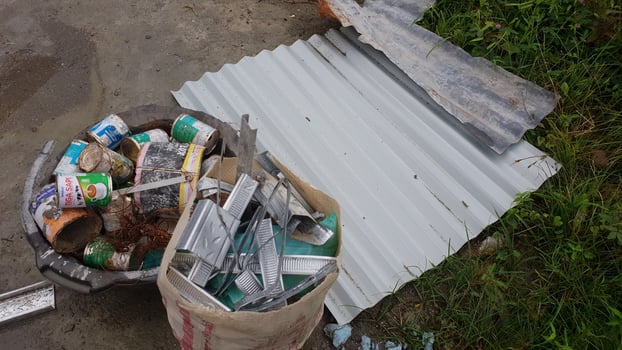 waste from roof tiles, iron, cement, ceramics and aluminum from construction photo