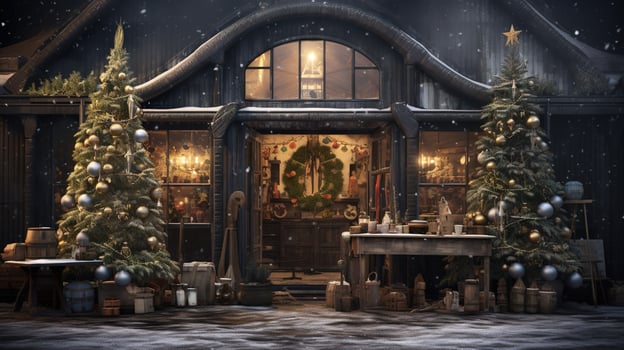 Generative AI, Christmas interior rural background, Santa Claus rustic workshop photo