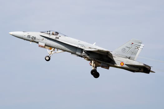 Military fighter jet plane at air base. Air force flight operation. Aviation and aircraft. Air defense. Military industry. Fly and flying. photo