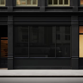 Front view of store facade with black wall and windows. Generative AI photo