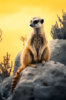 A Meerkat Sitting on Top of a Large Rock AI Generated photo