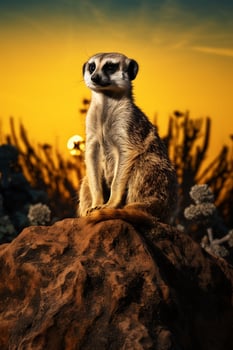 A Meerkat Sitting on Top of a Large Rock AI Generated photo