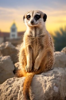 A Meerkat Sitting on Top of a Large Rock AI Generated photo