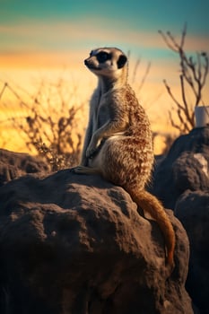 A Meerkat Sitting on Top of a Large Rock AI Generated photo