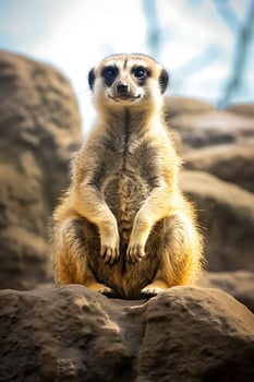A Meerkat Sitting on Top of a Large Rock AI Generated photo