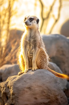 A Meerkat Sitting on Top of a Large Rock AI Generated photo