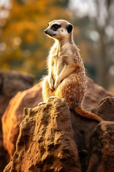 A Meerkat Sitting on Top of a Large Rock AI Generated photo