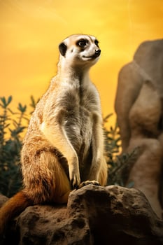 A Meerkat Sitting on Top of a Large Rock AI Generated photo