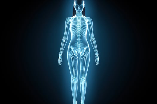 Full body x-ray of a female robot against a dark background. Generated by artificial intelligence photo