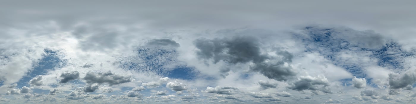 seamless cloudy blue skydome 360 hdri panorama view with awesome clouds with zenith for use in 3d graphics or game as sky dome or edit drone shot photo