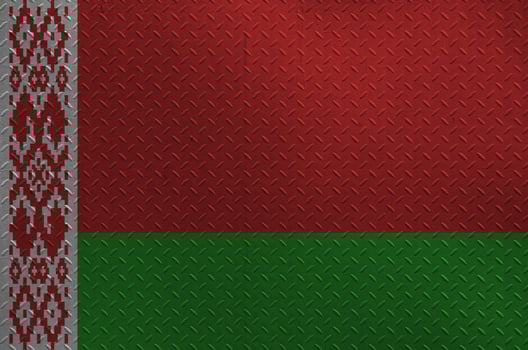 Belarus flag depicted in paint colors on old brushed metal plate or wall closeup. Textured banner on rough background photo