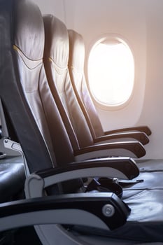 Side view of empty airplane seat In the airplane before take off photo