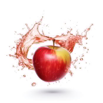 Apple red splash background white background. Generative ai photo