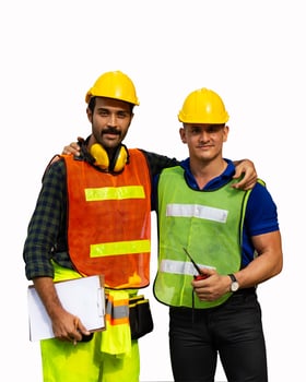 Two male construction workers or engineers Isolated on white background photo