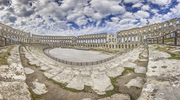 View inside the Roman amphitheater in the Croatian city of Pula without people photo