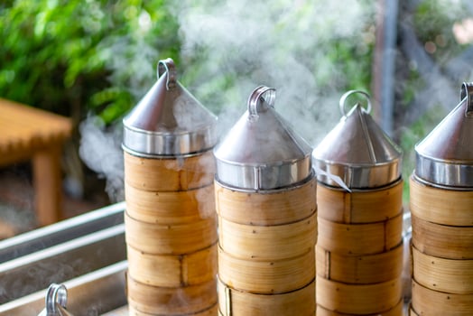 Dim sum being steamed in dim sum restaurant photo