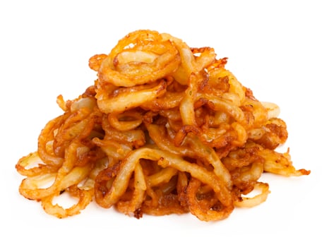 fried onion isolated on white background photo