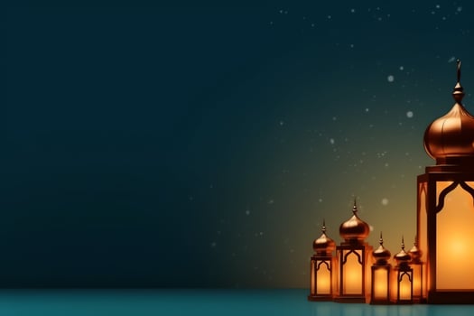 Eid mubarak and ramadan kareem greetings with islamic lantern and mosque. Eid al fitr background. Eid al fitr background of window concept by AI Generated photo