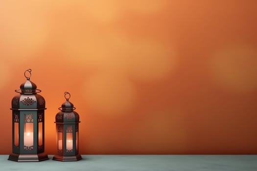 Eid mubarak and ramadan kareem greetings with islamic lantern and mosque. Eid al fitr background. Eid al fitr background of window concept by AI Generated photo