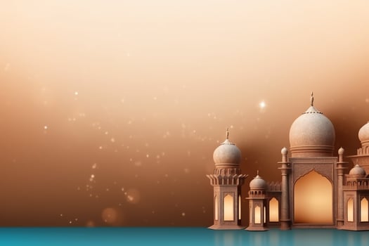 Eid mubarak and ramadan kareem greetings with islamic lantern and mosque. Eid al fitr background. Eid al fitr background of window concept by AI Generated photo