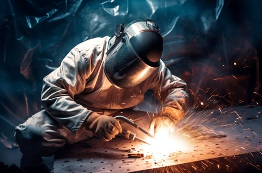 Welder workman laser welding metal. Generate ai photo
