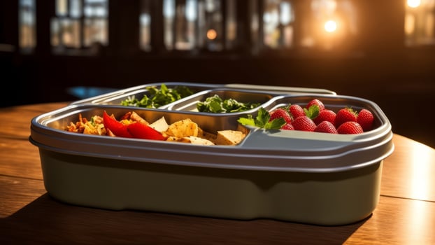 plastic organic eating lunchbox for kids or break snack time concepts. photo