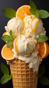 Ice cream cone orange and vanilla cold dessert AI generated photo