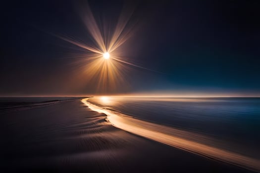 the moon shines brightly over the ocean. AI-Generated photo