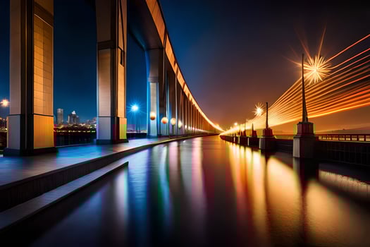 a long exposure photograph of a bridge at night. AI-Generated photo