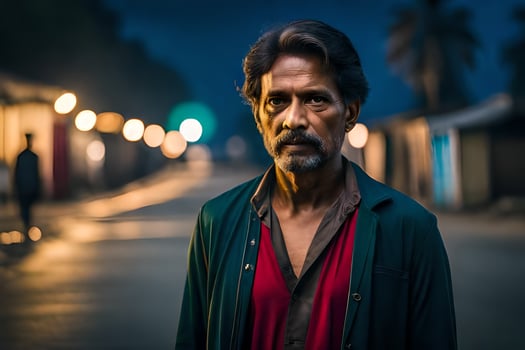a man standing in the middle of a street at night. AI-Generated photo
