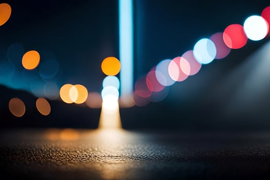 a blurry image of a street at night. AI-Generated photo