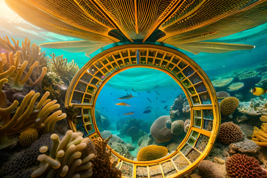 a circular window in the middle of a coral reef. AI-Generated photo