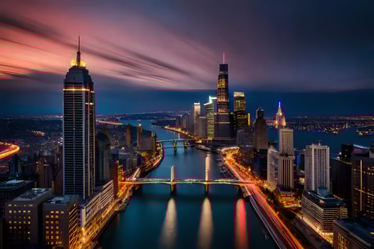 the chicago skyline at night. AI-Generated photo