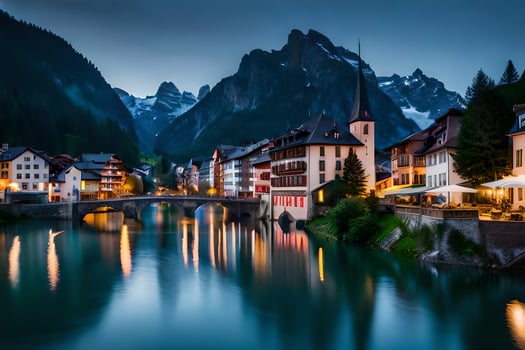 the town of altenburg in the alps at dusk. AI-Generated photo