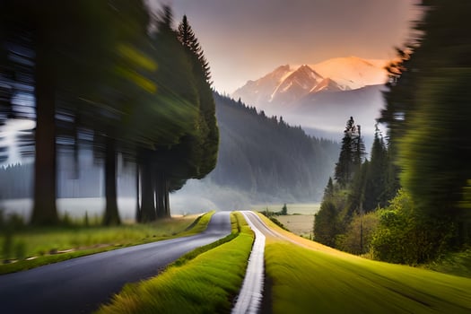 photo wallpaper road, the mountains, trees, road, the mountains, the road, the mountains. AI-Generated