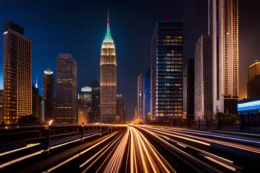a city at night with lights on the road. AI-Generated photo