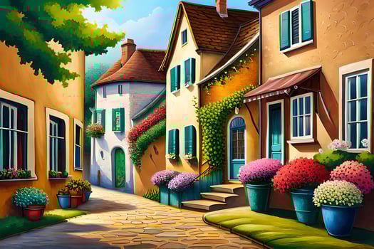an illustration of a street in a small town. AI-Generated photo