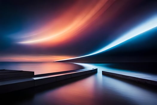 a long exposure photograph of a long line of lights. AI-Generated photo