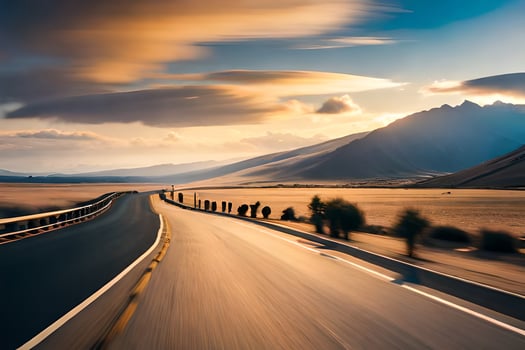 a long road with mountains in the background. AI-Generated photo
