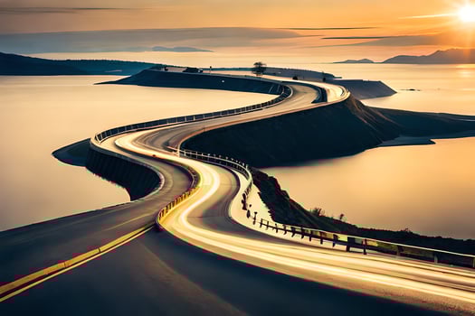 a long road with cars driving on it. AI-Generated photo