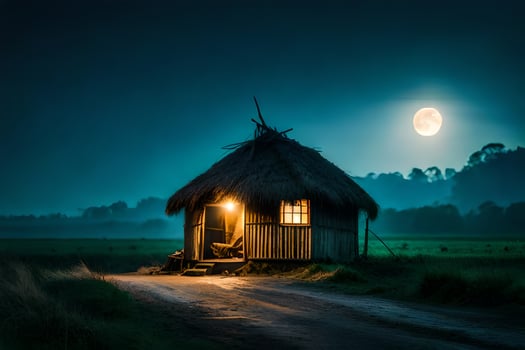 the moonlight on the cottage. AI-Generated photo