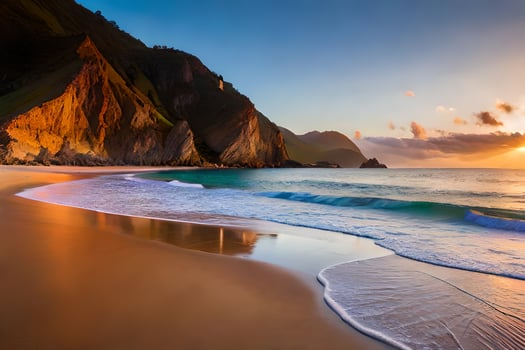 the beach, the sunset, the ocean, the mountains, the beach, the sunset, the. AI-Generated photo