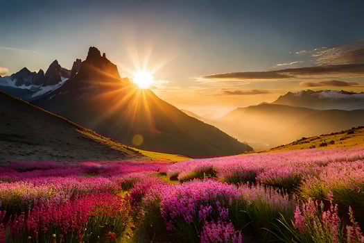 the sun rises over the mountains in the background. AI-Generated photo