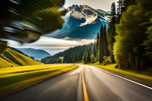 a road with mountains in the background. AI-Generated photo