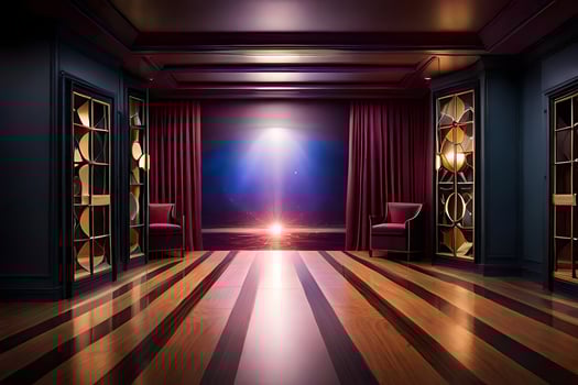 a room with a large window and wooden floors. AI-Generated photo