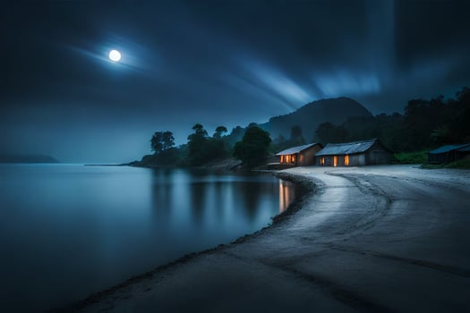 photo wallpaper the moon, lake, house, the dark, the night, the moon, the. AI-Generated