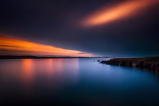 a long exposure photograph of the sunset over the ocean. AI-Generated photo