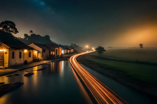 a long exposure photograph of a river at night. AI-Generated photo